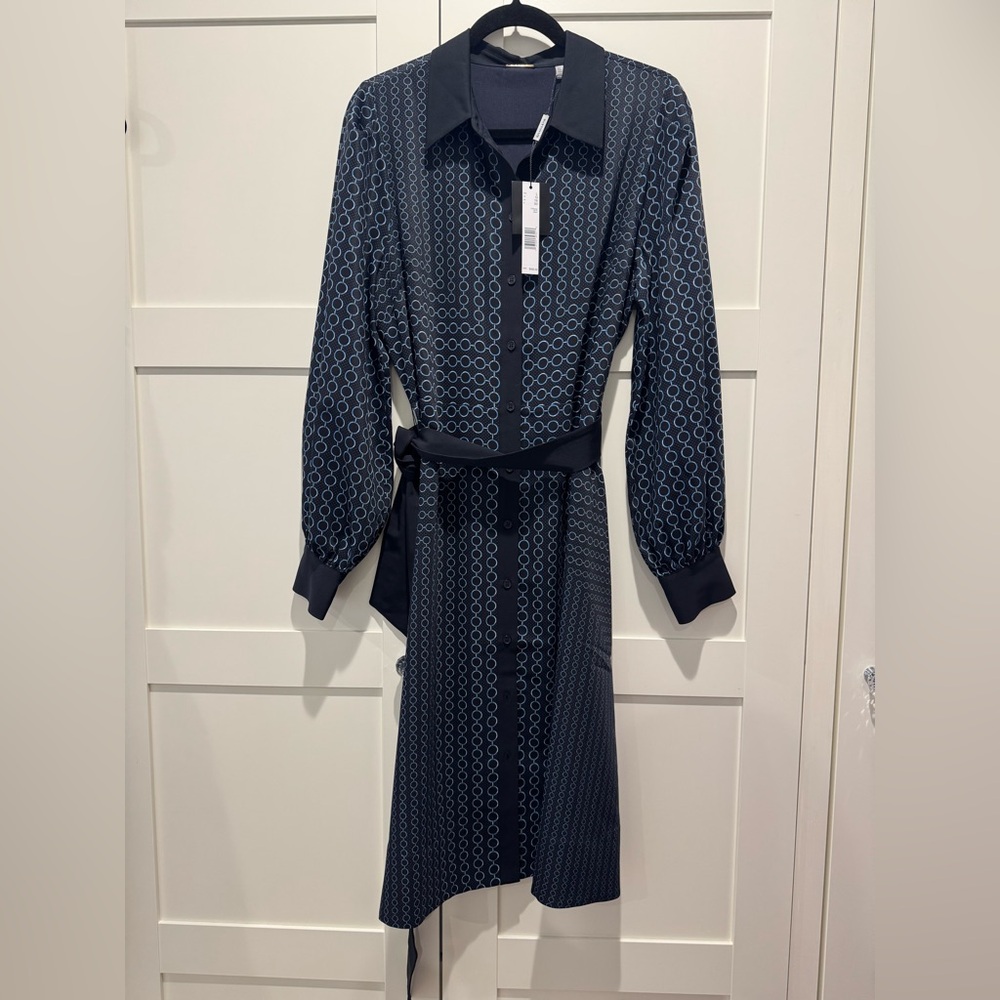 New•ELIE TAHARI contemporary Long Blouson Sleeve Collared Button Down Midi Dress